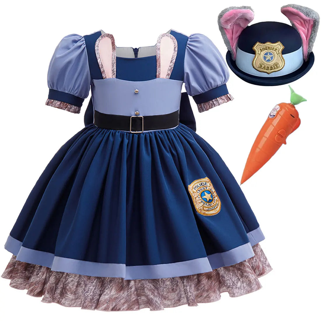Disney Girls Cosplay Zootopia 2 Police Officer Judy Bunny Dress For Kids Holiday Party Cute Dress With Accessories Fancy Set