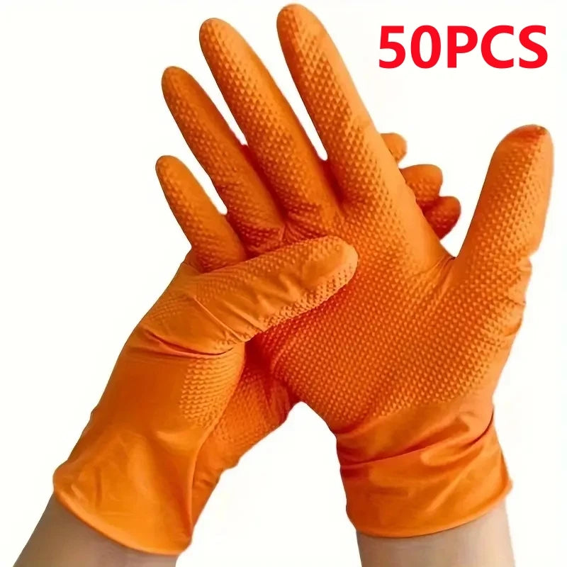 Orange Nitrile Gloves Disposable 8Mil Super Duty Diamond Textured Safety Protective Work Gloves Auto Mechanic Industrial Gloves