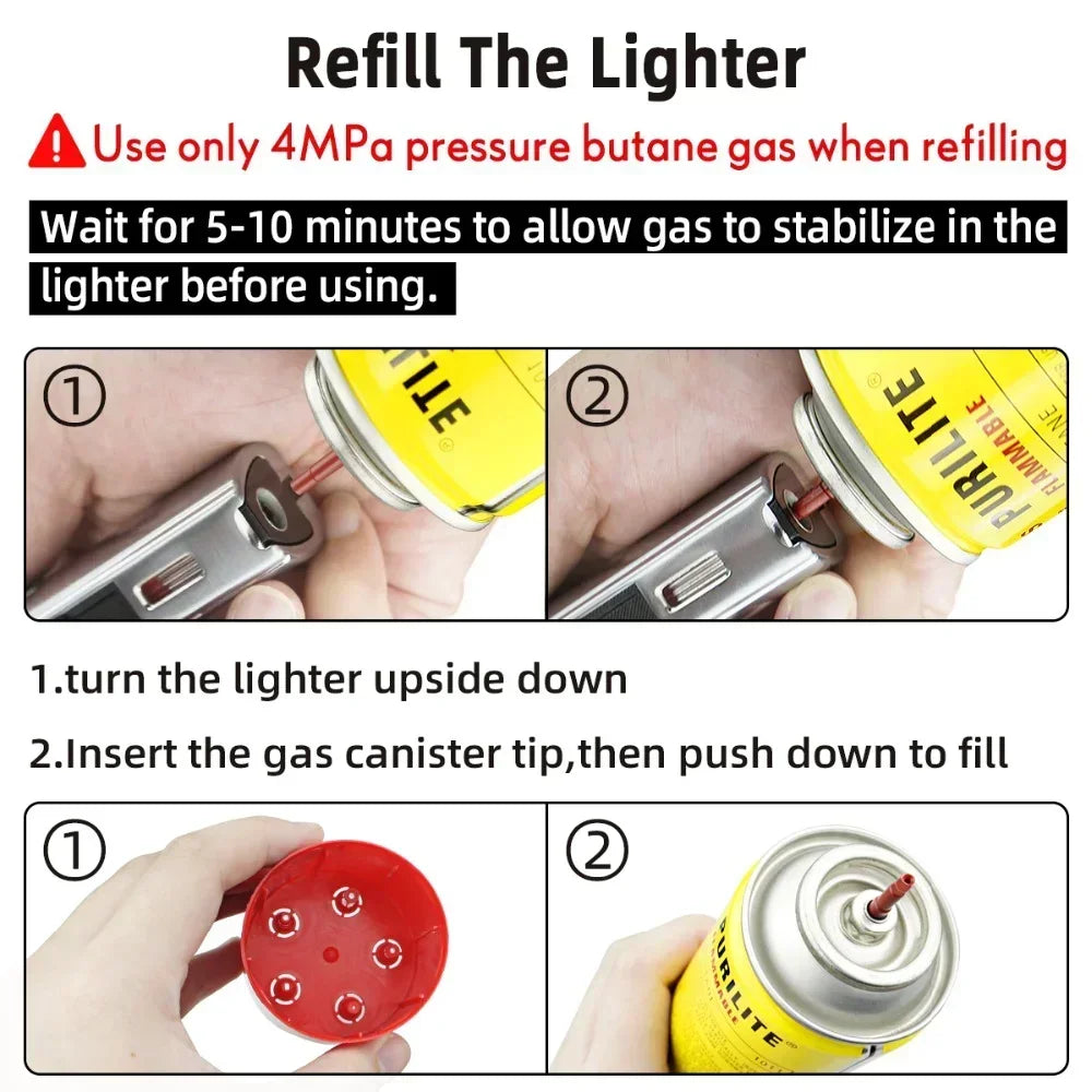 1800°High Temperature Spray Gun Butane Gas Lighter Metal Outdoor Windproof Blue Powerful Flame Torch Jet Lighter Welding Tool