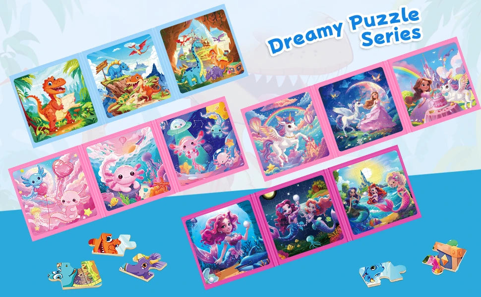 Dinosaur Magnetic Jigsaw Puzzles for Kids 3 In 1 Travel Puzzles Toys Montessori Educational Games Girls Boys Birthday Gifts