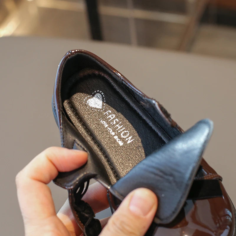Chic Girls Black Mary Jane Shoes with Double Bowknot Spring Autumn Kids Princess Leather Shoe Fashion Causal Children Flat Shoes