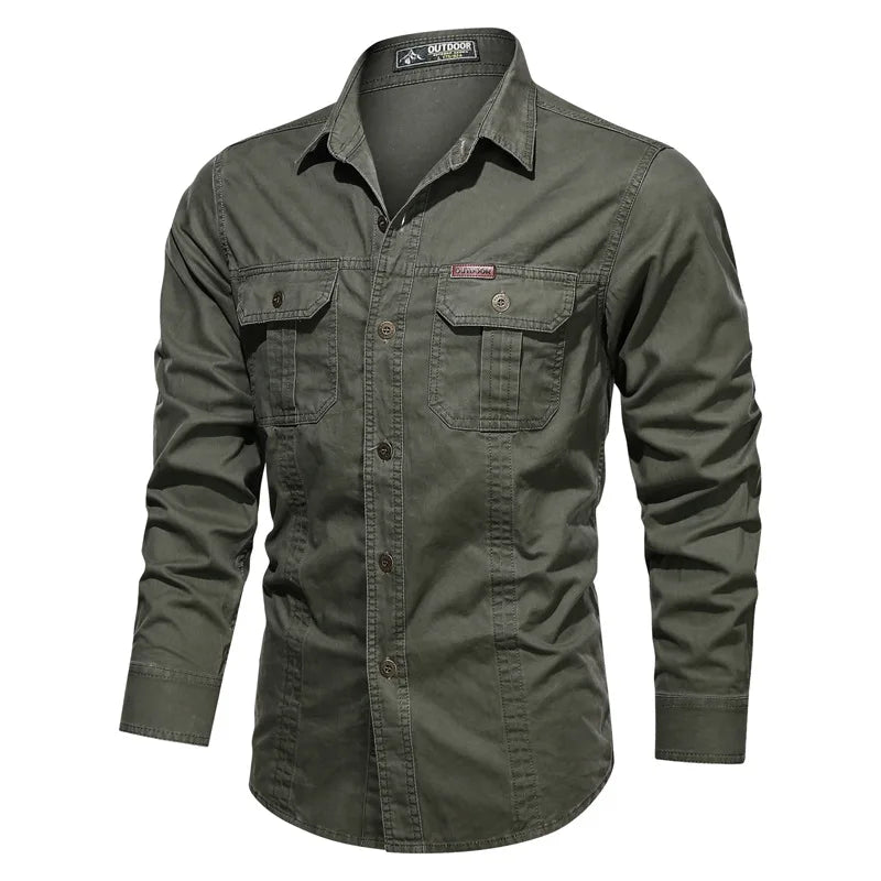 Men Multi-pockets Tooling Shirts Military Outdoor Long-sleeved Shirts High Quality Male Cotton Casual Large Size Shirts 6XL