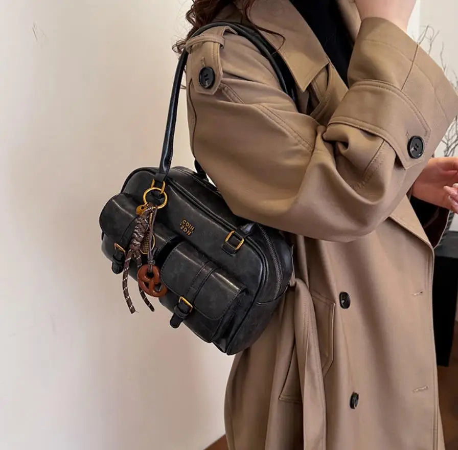 Women Multi Pocket Shoulder Tote Bag with Golden-Tone Hardware & Letter, Stylish Handbag Purse for Travel, Work, Shopping, Dates