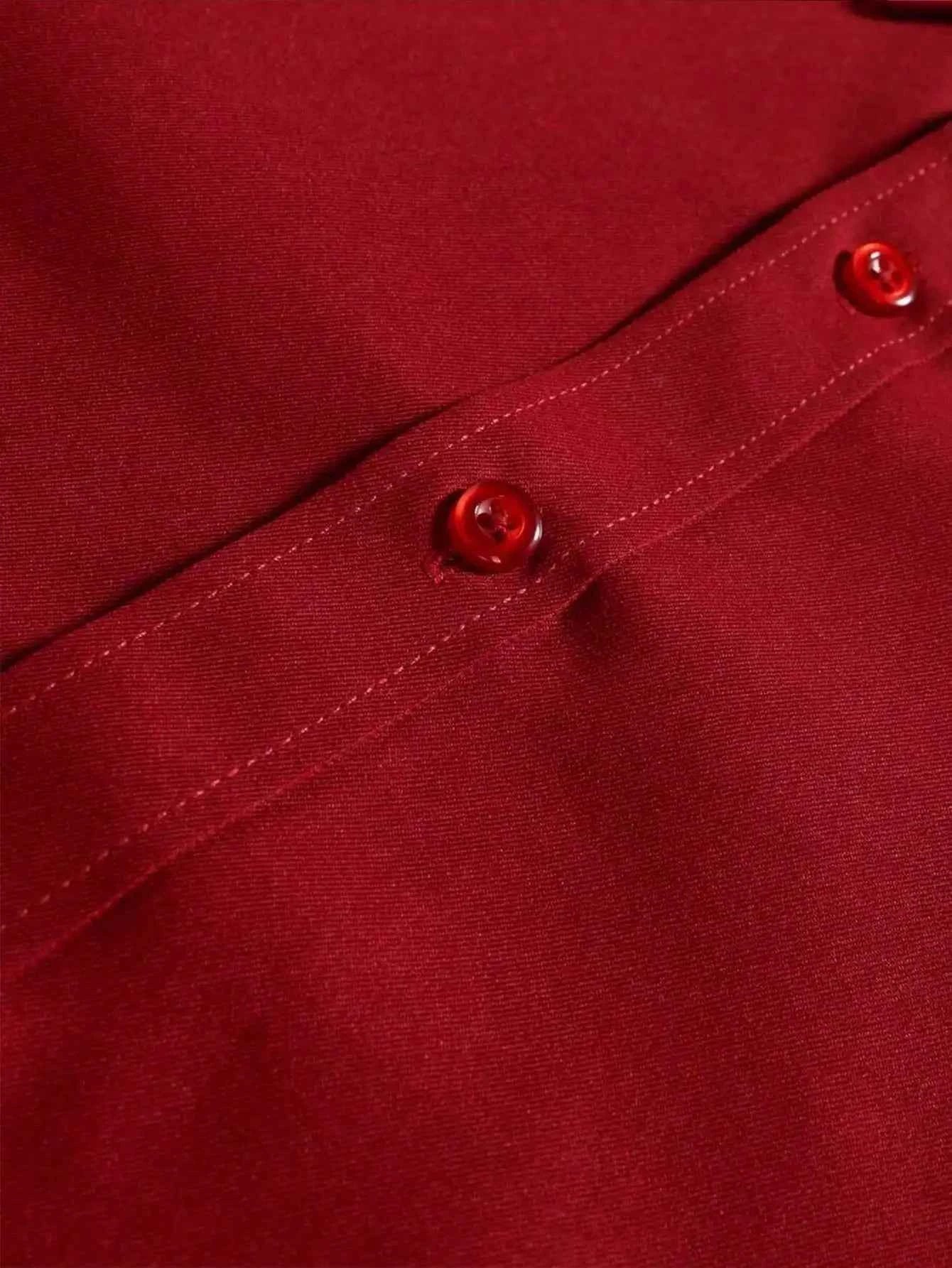 Men's Solid Red Long Sleeve Formal Dress Shirt for Business Office Wear