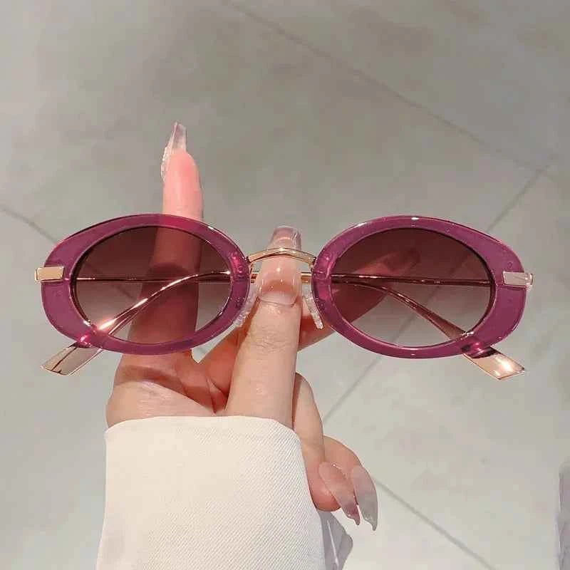 Small Oval Frame Retro Sunglasses Luxury Metal Designer Shades Women's Trendy Fashion Brand Leopard Beach Sun Glasses for Lady
