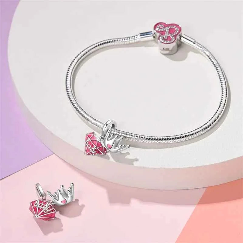 925 Silver Pink Princess Skirt Butterfly High Heels Fashion Bag Charms Beads Fit Pandach 925 Original Bracelets Fine DIY Jewelry