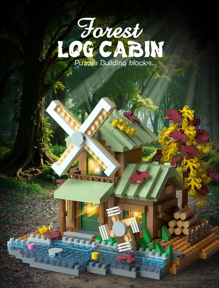 Creative street view building model building blocks forest tree house puzzle windmill tree house decoration toys