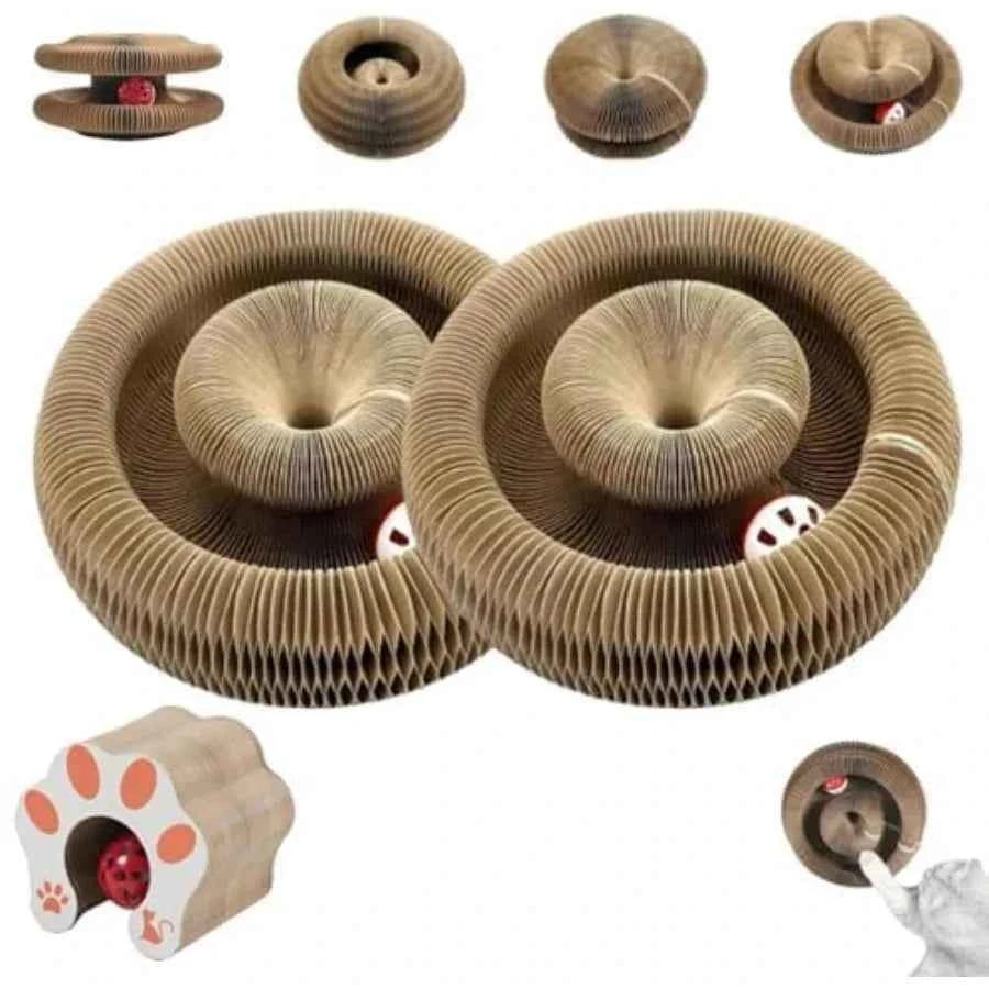 Magic Organ Cat Toy for Indoor Cats Foldable Recyclable Accordion Scratcher Board with Ball Interactive Play Pad in Multi-Color