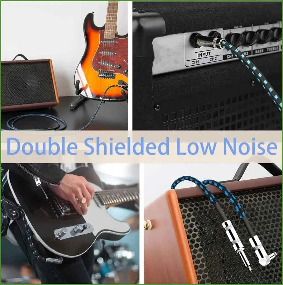 Guitar Cable 10/20ft Electric Instrument Bass AMP Cord for Electric Guitar Mandolin, Pro Audio (Right Angle to Straight, Black)