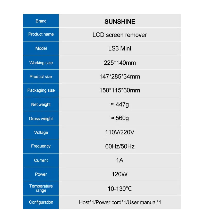 SUNSHINE LS3-Mini LCD Screen Separator Heating Table Separation Pad for Mobile Phone and Tablet Repair Screen Disassembly Tool