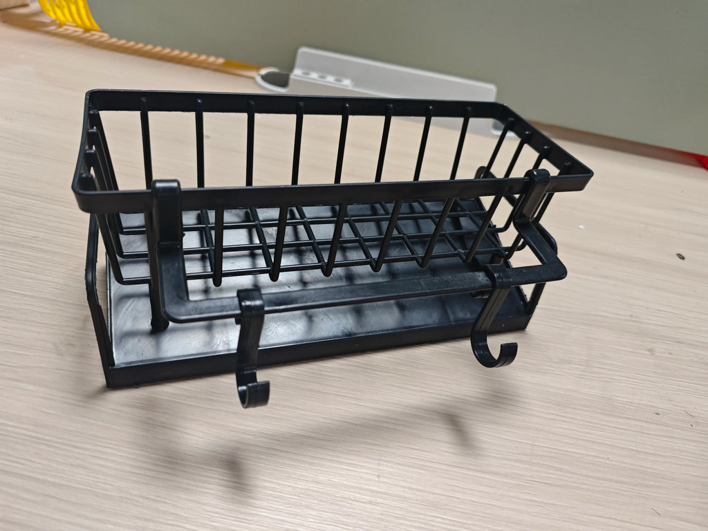 No-Punch ABS Kitchen Sink Shelf with Hooks Multifunctional Faucet Drainage Rack Adhesive Tap Organizer for Spice & Rag Storage ﻿