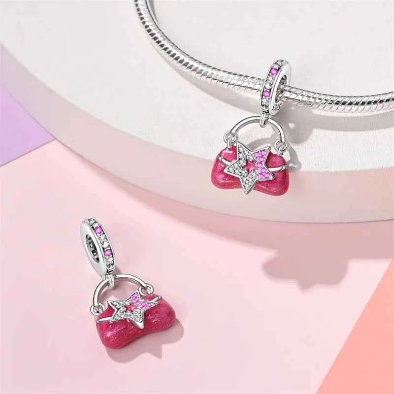 925 Silver Pink Princess Skirt Butterfly High Heels Fashion Bag Charms Beads Fit Pandach 925 Original Bracelets Fine DIY Jewelry