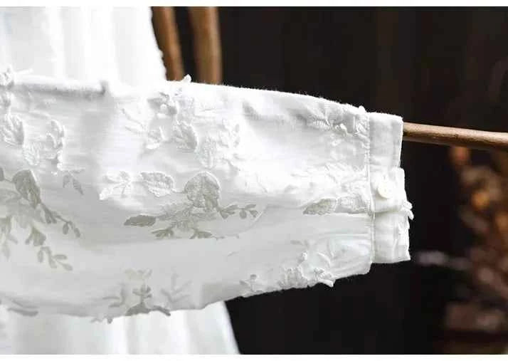 SuperAen Spring New Three-dimensional Flower Embroidered Cotton White Shirt Women Loose Sweet O-neck Long-sleeved Shirts