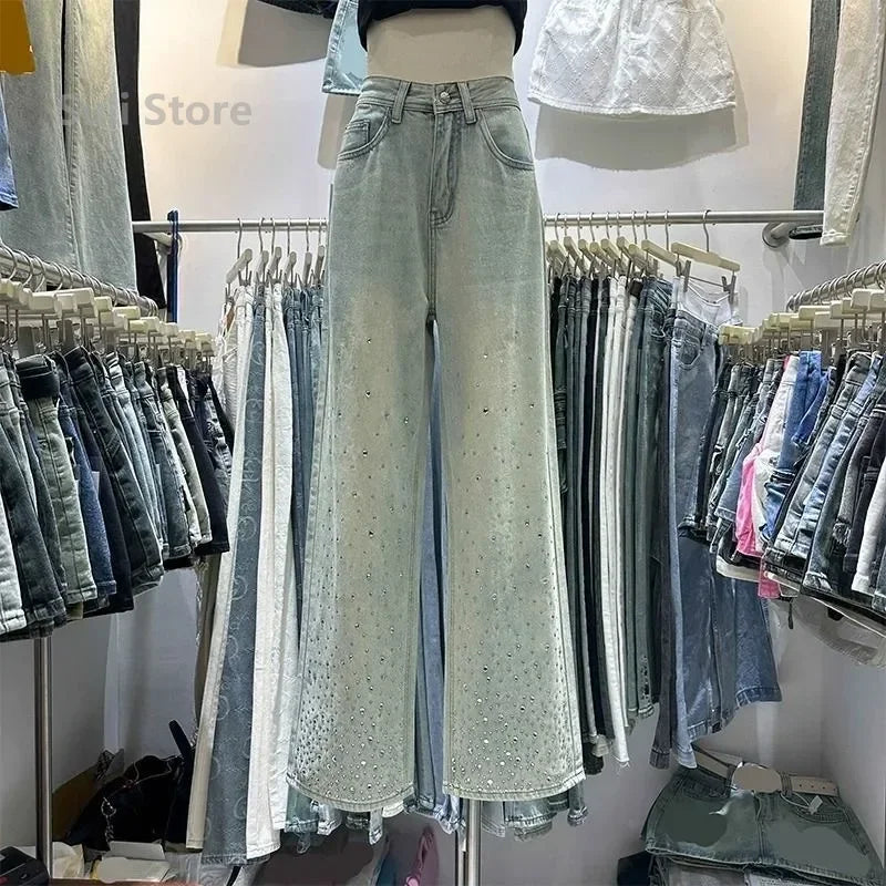 2024 New Spring Summer All-match Casual Harem Pants High Waist Stretch Slim Denim Pants Hot Drilling Casual Ankle-length Jeans