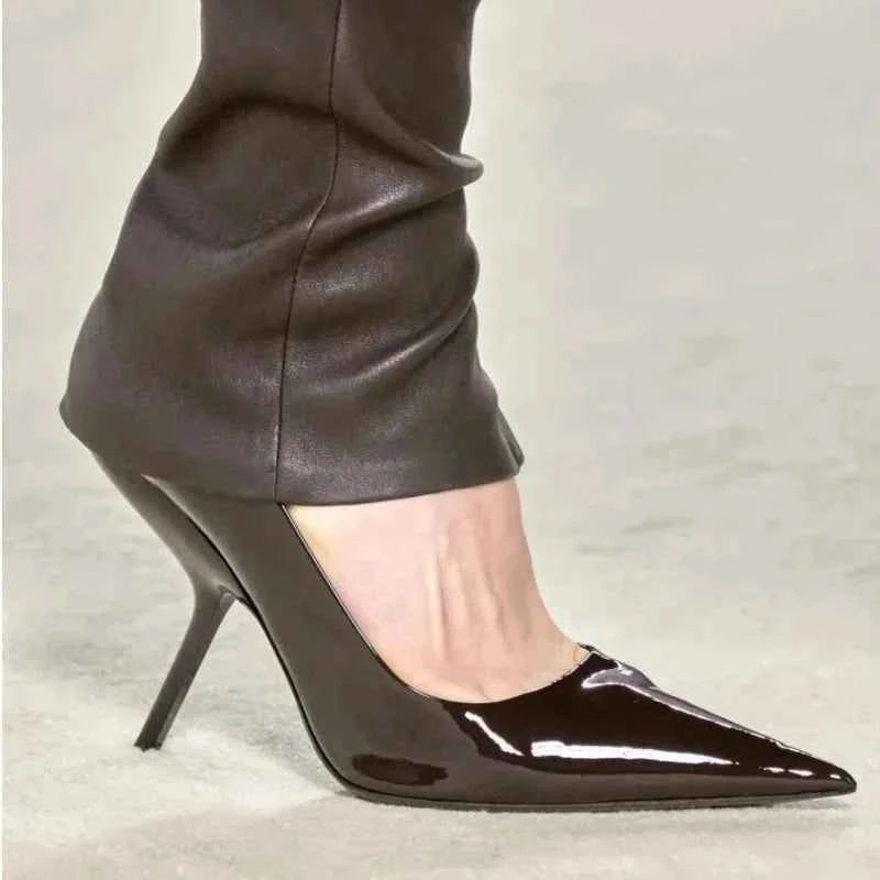 2026 New Style Women's High Heels Shoes Patent leather Pointed Toe Solid Color Night Club Party Shoes Femme Summer Half Slippers