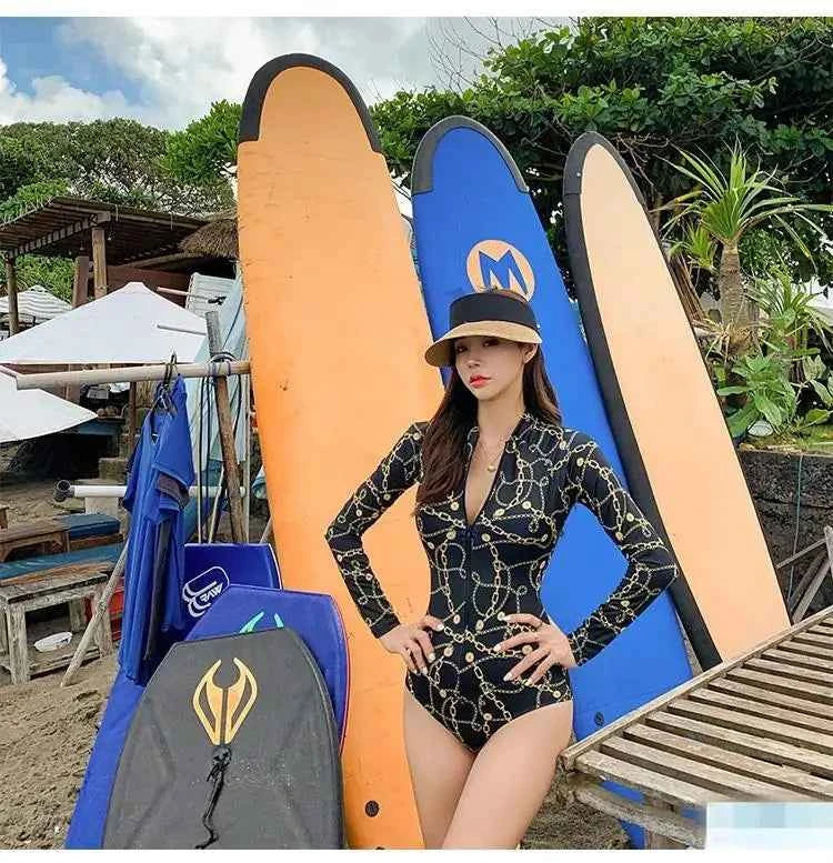 Style Diving Sun Protection Long-sleeved One-piece Ins Slimming Belly-covering Conservative Swimsuit for Women Jellyfish Suit