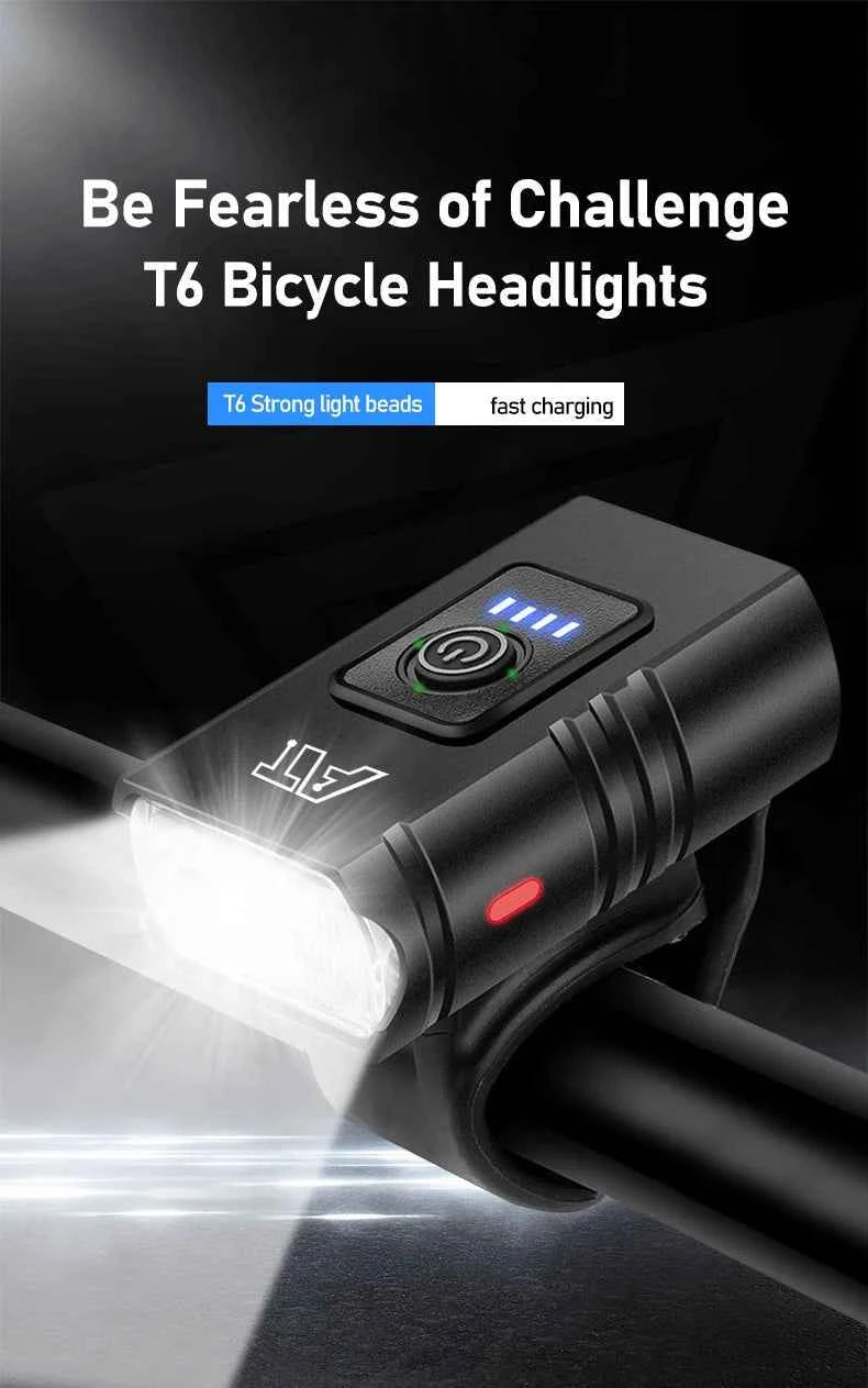 Bicycle Light T6 LED Bike Front Lamp 6 Modes Cycling Lantern Type-C Rechargeable MTB Bike Headlight Flashlight for Night Riding