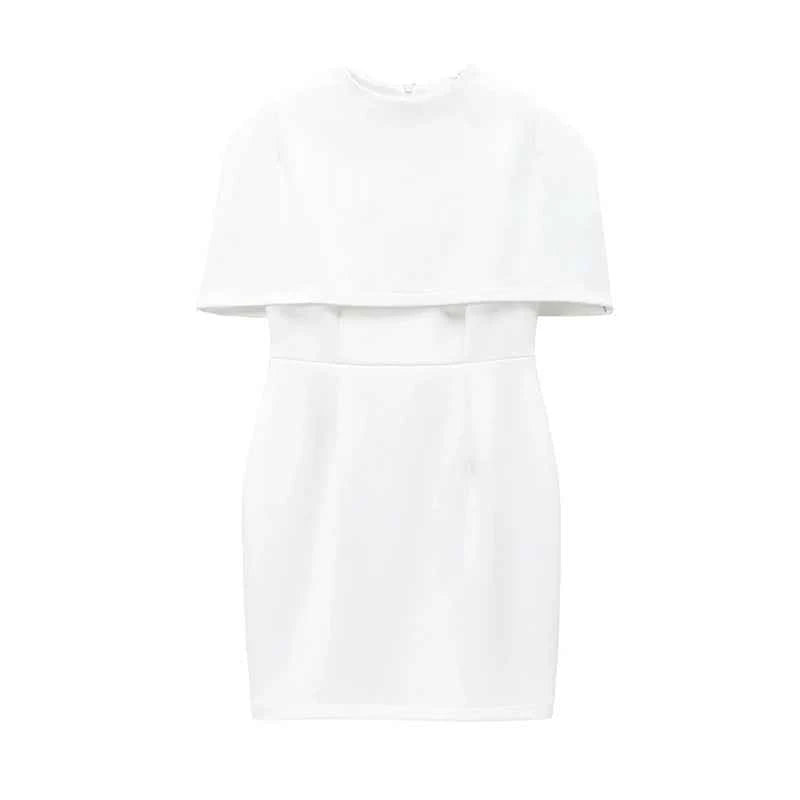 Cinching Waist Solid Mini Dresses Women Elegant Cap Sleeves Slim Fit Short A Line Dress 2025 New Summer Vacation Party Gowns