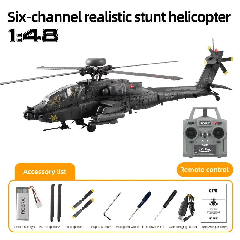 NEW RC ERA C170 RC Helicopter 6CH Optical Flow Positioning Apache Brushless Stunt Armed RC Helicopter Model One-key Inverted Toy