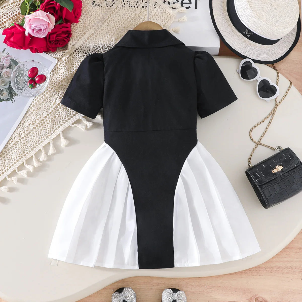 Ceeniu 3-8Y Kid's Jacket Dresses For Girls Lapel Patchwork Frill Blazer Dress For Girls Fashionable Children Clothes Girls