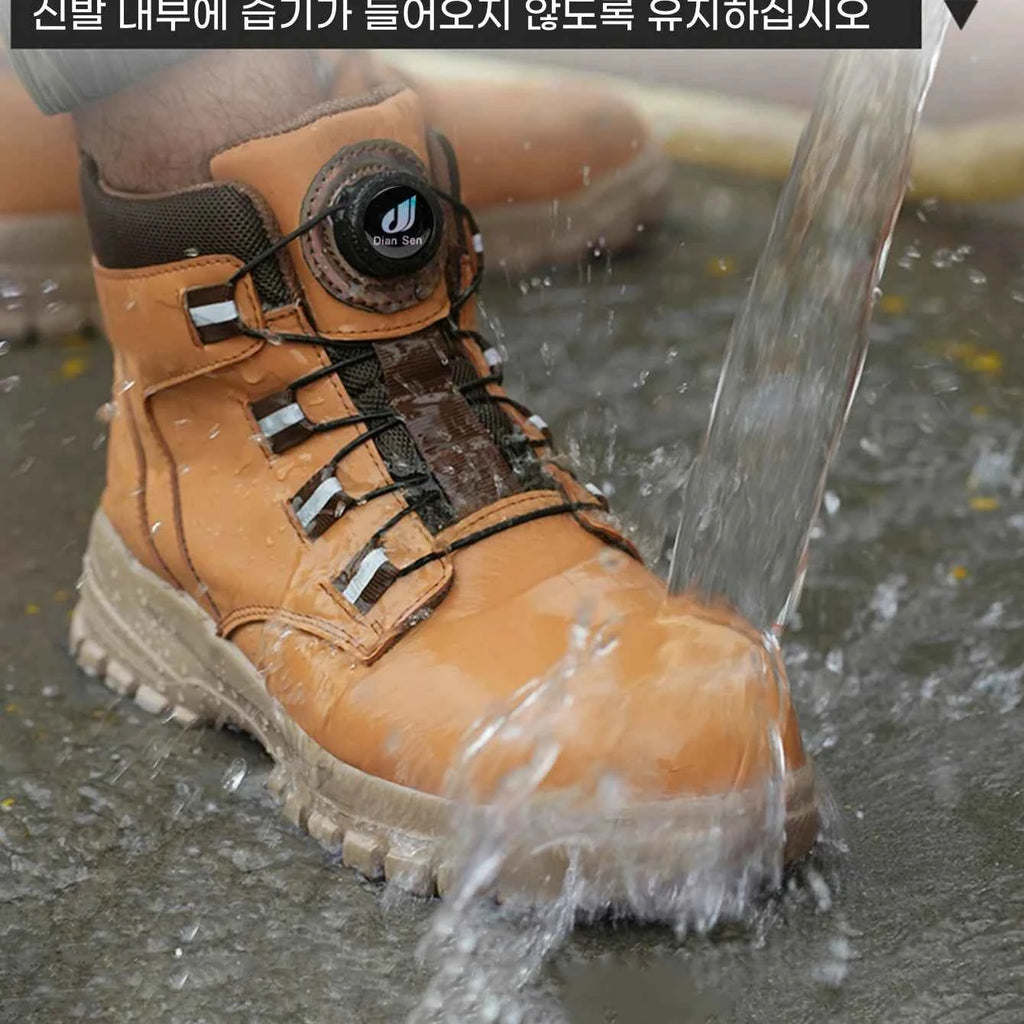 Leather Non Slip Work Boots for Men Rotating Button Safety Shoes Steel Toe Sneaker Male Puncture Proof Protective Boots
