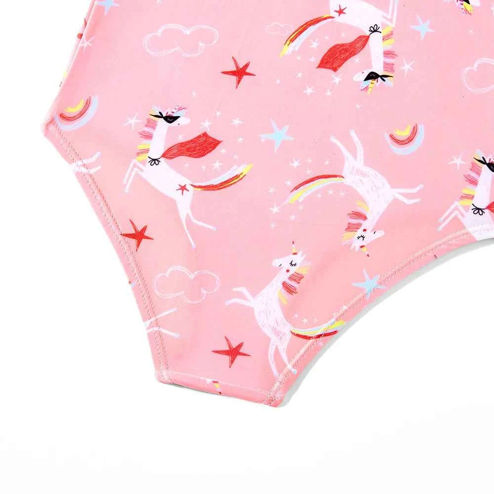 Girls' one-piece cartoon print swimsuit, children's polka-dot animal one-piece swimsuit with hollow back, beach wear