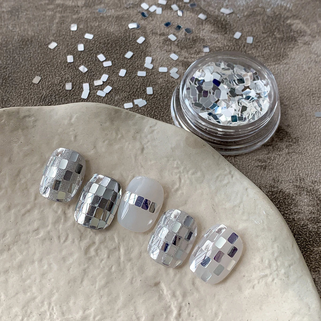 Square silver glitter nail accessories boxed, simple and sparkling, light luxury style, wholesale of wearable nail decorations