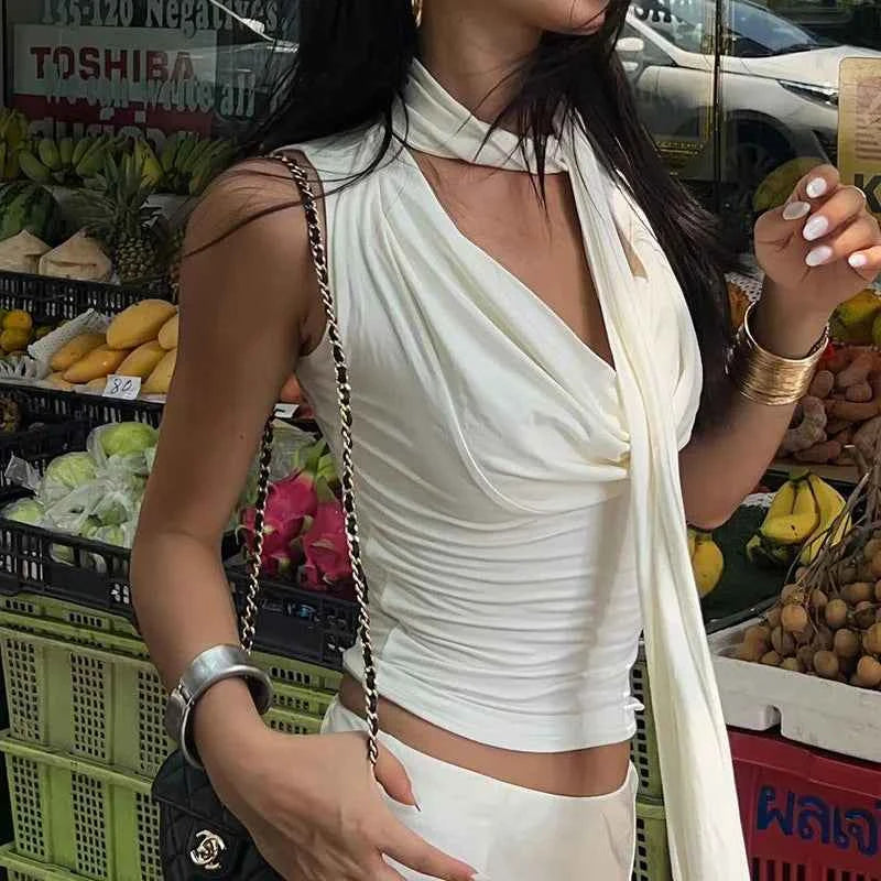 Solid Tank Summer New Women Sexy Sleeveless V-Neck Lady Top Fashion Bandage Streetwear Casual Slim Tank Elegant Knitted Clothing