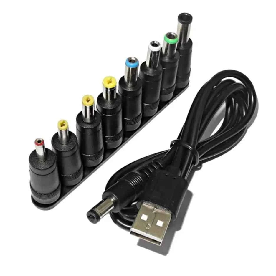Universal Power Cable USB to DC 5.5 * 2.1mm Jack 5V Charging Cord with 8 Selectable Connector Tips for CCTV Cameras TV Box