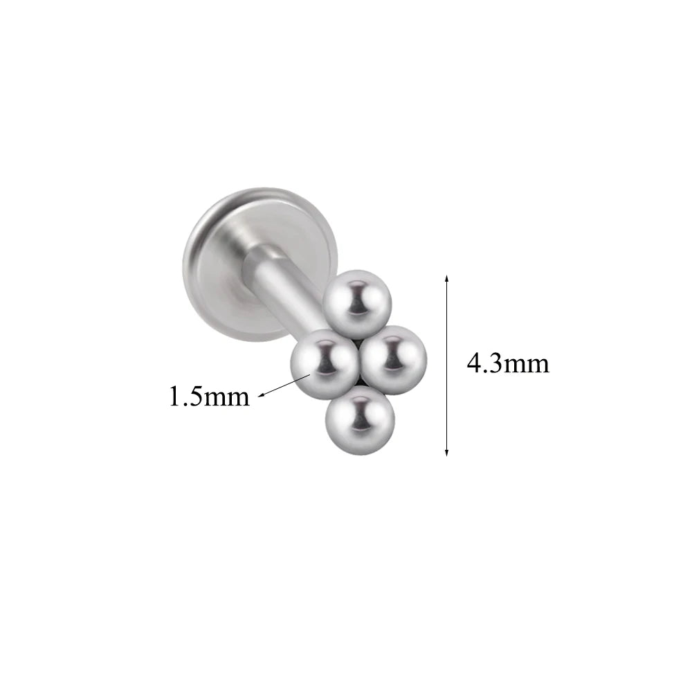 1PC Surgical Steel  Silver Color Labret Flat Base Ear Studs Crystal Cluster Helix Tragus Cartilage Piercing Jewelry 16G