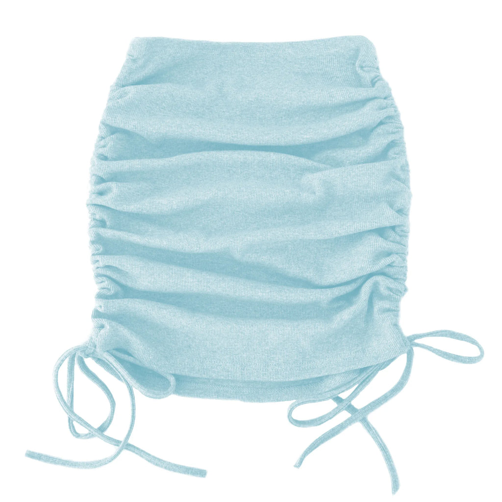 Woman Summer Mini Skirts Solid Color Cotton Folds Ladies Knitting Thread Side Draw String Elastic Sexy Skirts Womens WSL4321