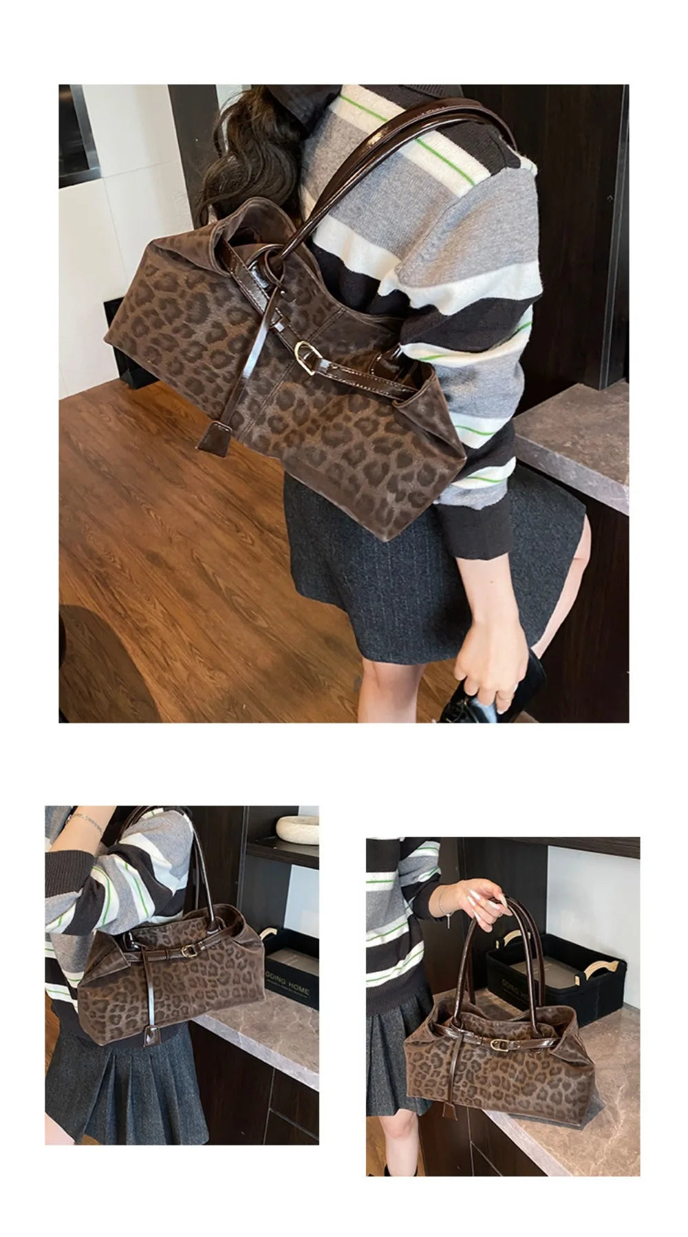 Trendy PU Leopard Print Tote Bag Large Capacity Casual Women's Shoulder Bag Versatile Underarm Bag Females Handbags Purses