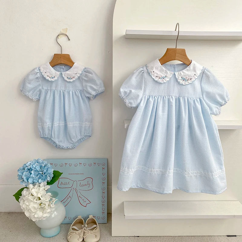 2026 Summer Baby Girl Embroidered Collar Bodysuits 0-24M Baby Girl Romper Newborn Short Sleeved Baby Girl Yellow Jumpsuit