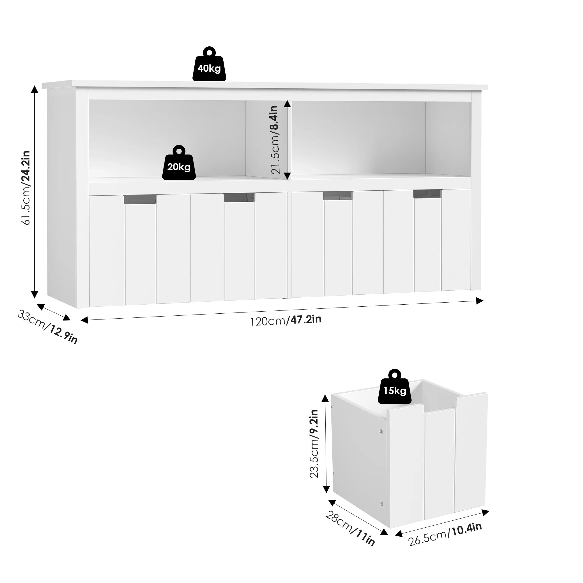 Getone Toy Storage Unit Children's Cabinet with 4 boxing on rolls Kid's room furniture Toys Storage Cabinet 120x33x61.5 cm White
