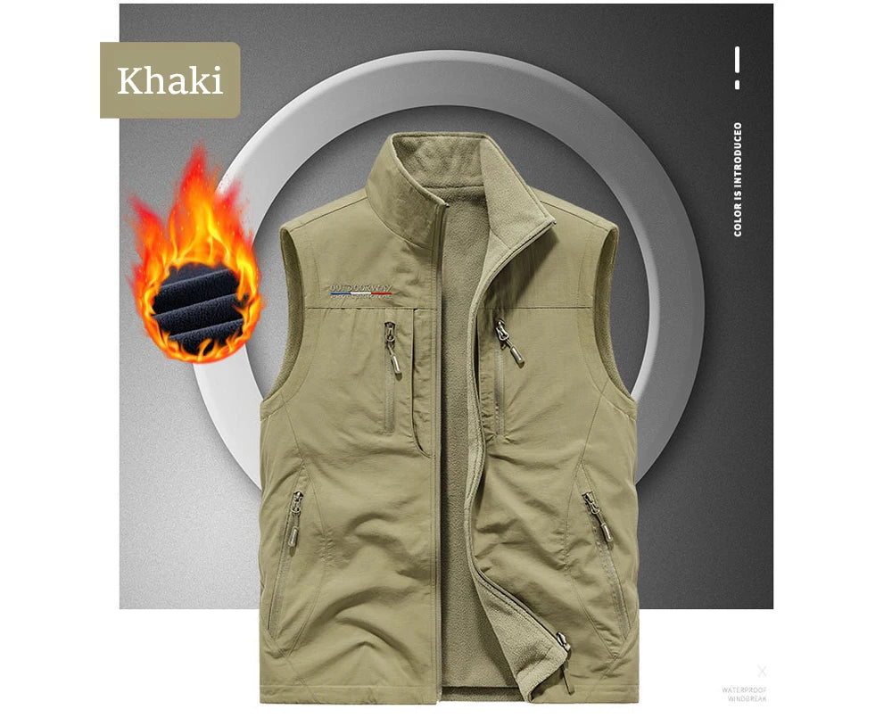 Winter Men's Multi-pocket Vests Casual Outdoor Fleece Fishing Vest for Men Warm Photographic Tooling Sleeveless Jackets Clothing