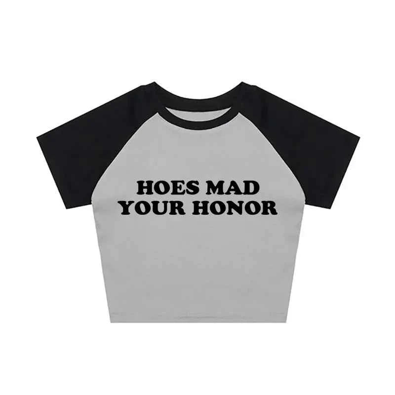 Aesthetic Vintage Y2k Style Clothes High Street Print Baby Tees Slim Crop Tops Streetwear Goth Short Sleeve Emo Girls Tops emo