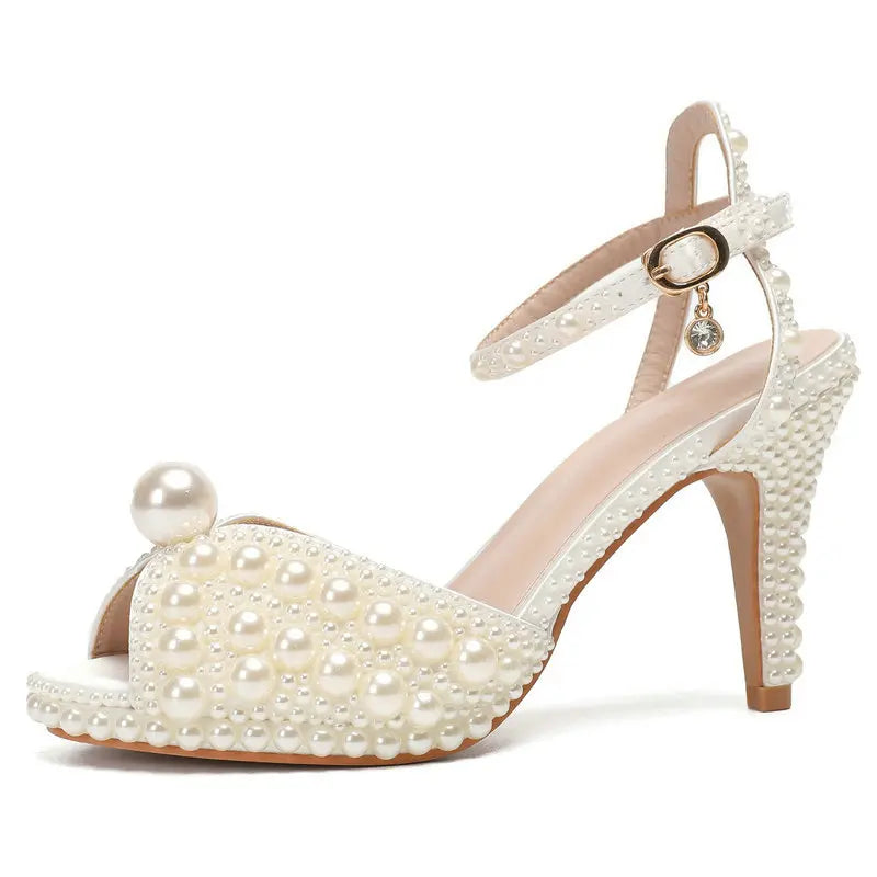 2025 Autumn New Fish Mouth High Heels Waterproof Platform Shallow Mouth 8.5cm Pearl Women'S Single Shoes Bride Wedding Shoes