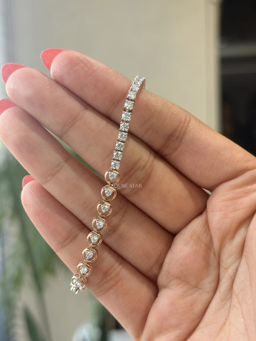 QUBE STAR Lab Grown Diamond Tennis Bracelet 2.10 Carat 14K Solid Gold Round Brilliant Cut Luxury Women's Jewelry IGI Certified