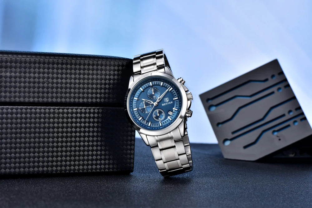 BENYAR Men's Watches Luxury Quartz Wristwatches Chronograph Watch Men Gifts Waterproof Stainless Steel Clock Reloj Hombre 2025