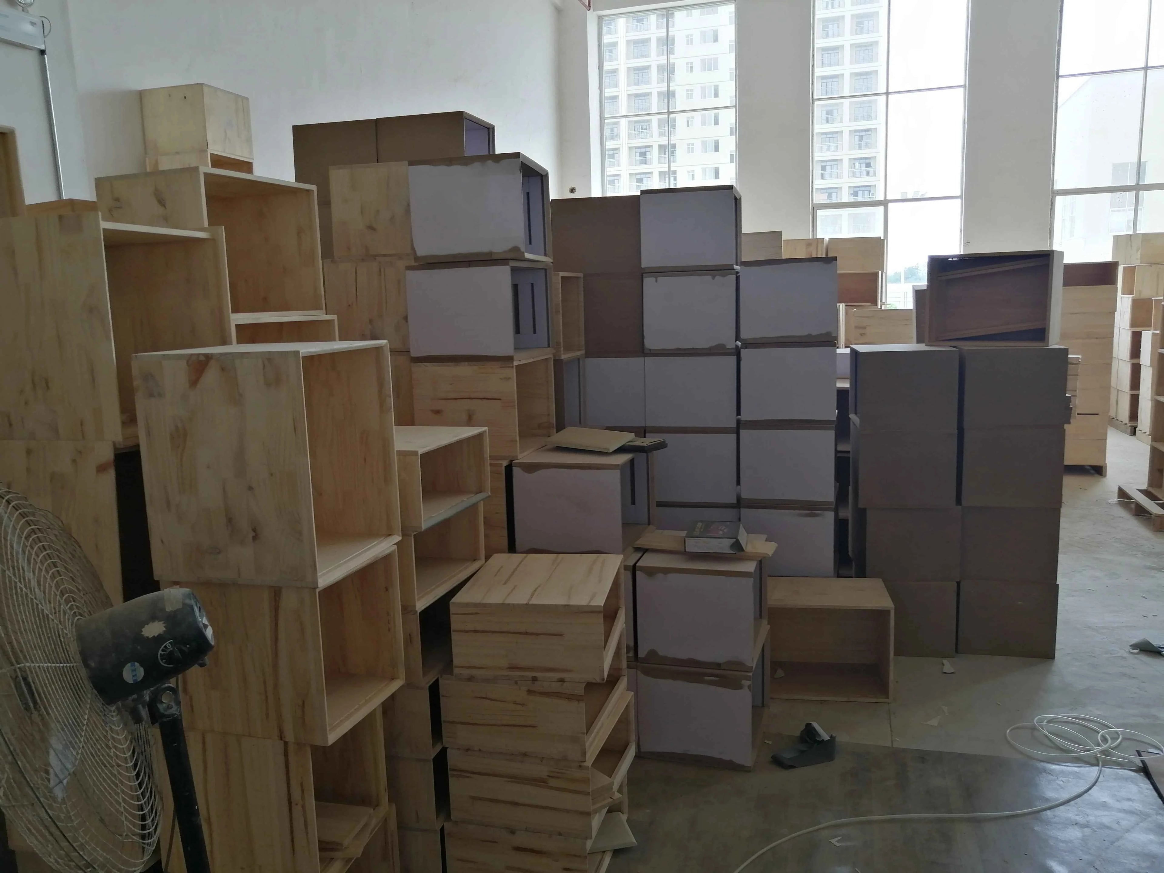 Home Furniture Bedroom Heavy Duty Wood Platform Dormitory Bed with Wood Headboard, Modern Double Bed Frame