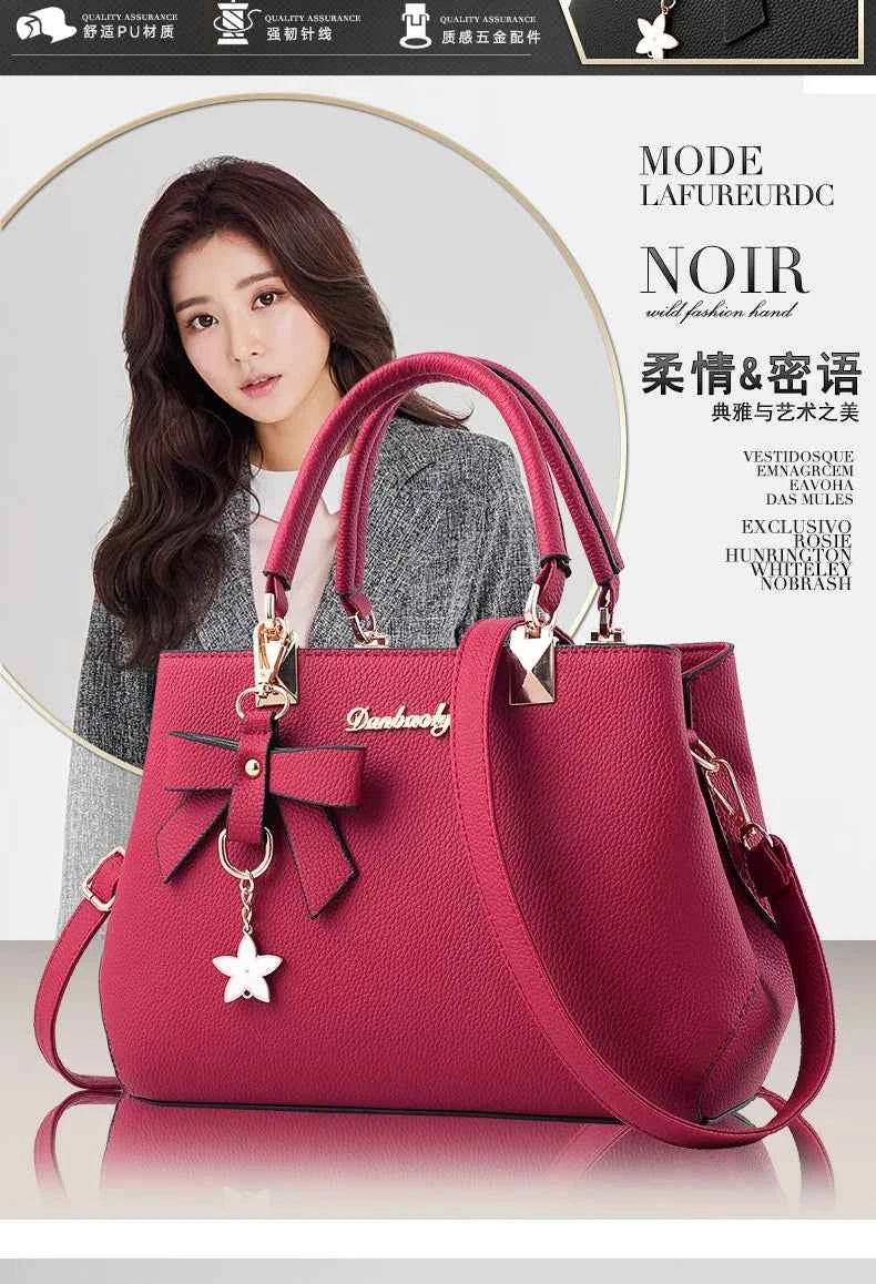 Yogodlns Elegant Women Messenger Bags with flower pendant Office Ladies Totes Pure Leather Handbag for female Crossbody Shoulder