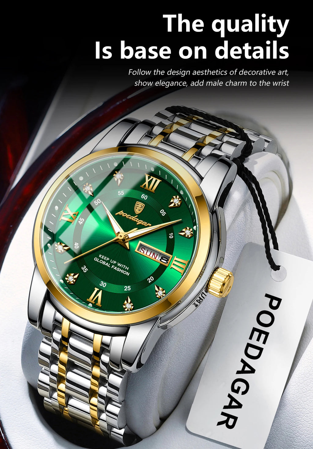POEDAGAR Original Classic Man Watch Waterproof Luminous Date Week Watches for Men Quartz Stainless Steel Luxury Men's Wristwatch