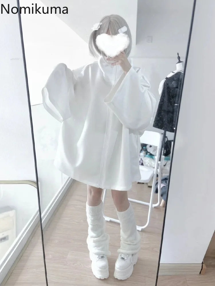 2025 Ropa Mujer Streetwear Coat for Women's Japanese Y2k Clothing Fashion White Zipper Outwear Tops Casual Stand Neck Jackets
