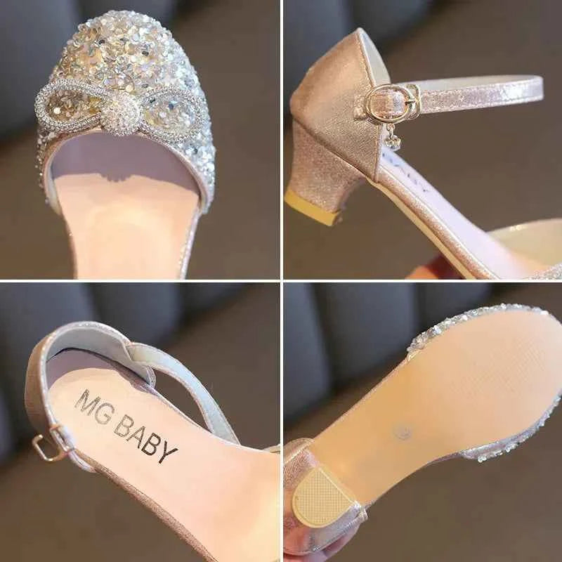 Girls High Heels for Kids Party Wedding Evening Dress Shoes 2026 Fashion Crystal Summer Princess Stockings Girl Sandals E02165