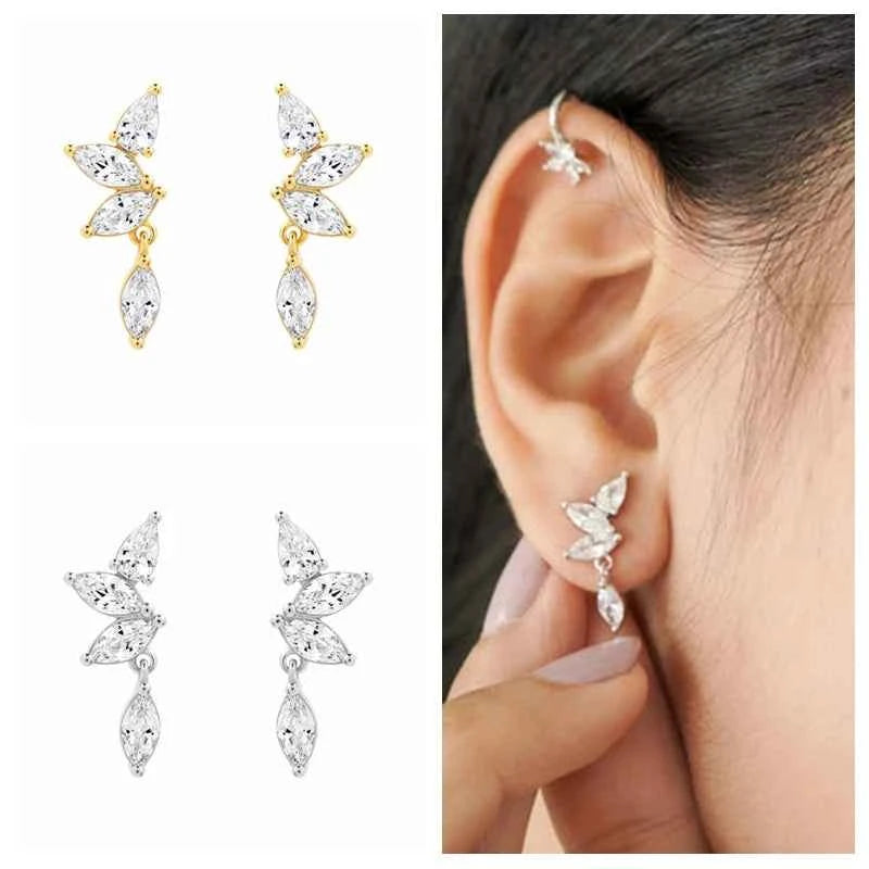 Women's 925 Sterling Silver Ear Needle Crystal Zircon Water Droplets Stud Hoop Gold Huggie Earrings Premium Luxury Party Jewelry
