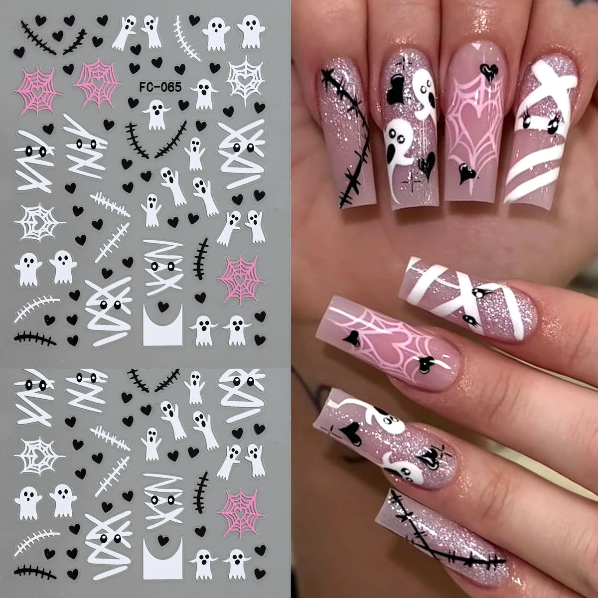Halloween Gothic Ghost Nail Stickers – 5D Embossed Frames