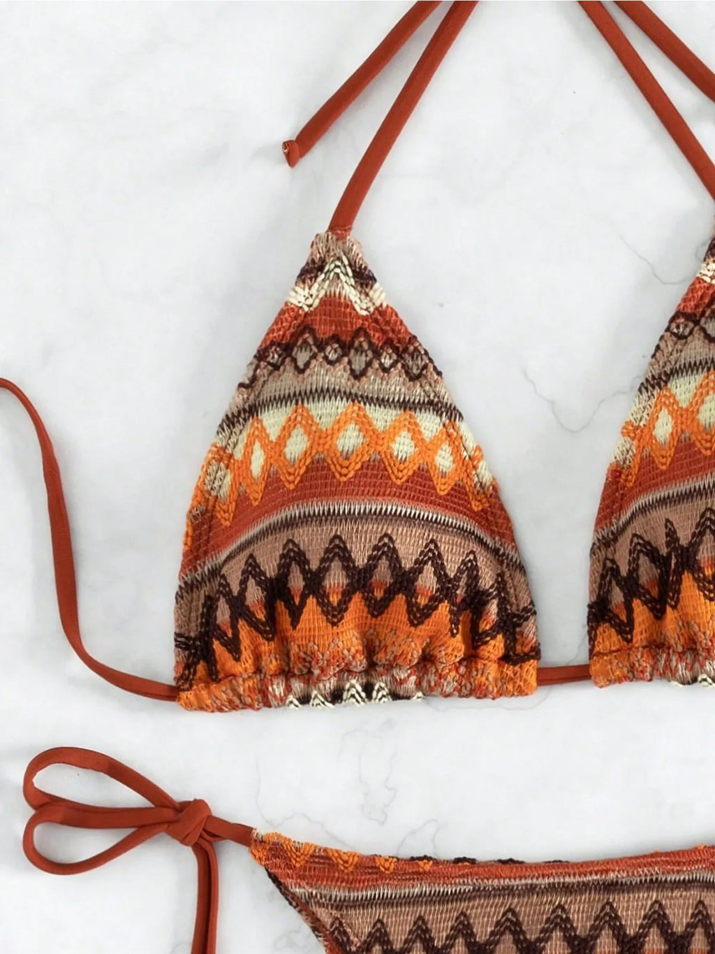 2026 Women's 2-piece Swimsuit Sexy Knitted Striped Bikini Set Triangle Bra Suspender Halter Backless Beach Vacation Swimwear