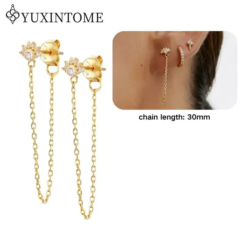 Women's 925 Sterling Silver Ear Needle Crystal Zircon Water Droplets Stud Hoop Gold Huggie Earrings Premium Luxury Party Jewelry