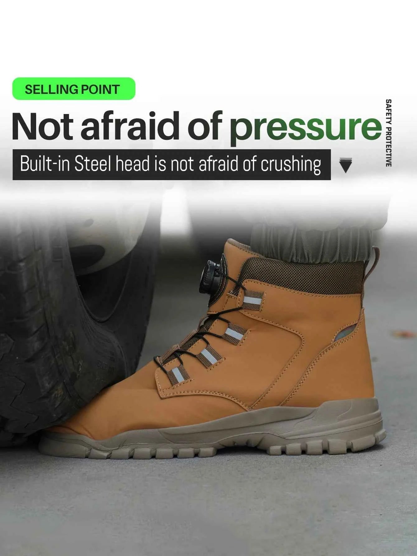 Leather Non Slip Work Boots for Men Rotating Button Safety Shoes Steel Toe Sneaker Male Puncture Proof Protective Boots