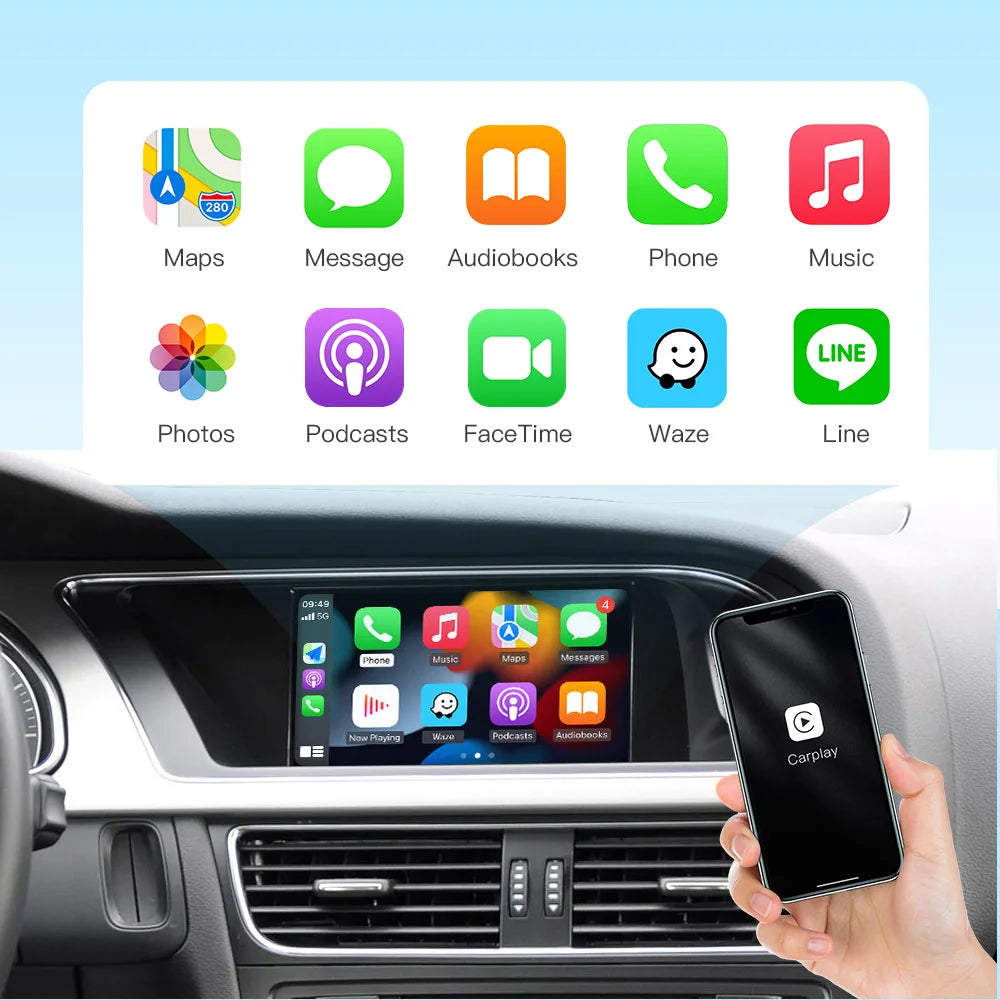 AUTOABC For Audi A4 B8 A5 Q5 S5 2009-2015 Wireless CarPlay Android Auto with mmi 3g with AirPlay Rearview Camera Mirror link